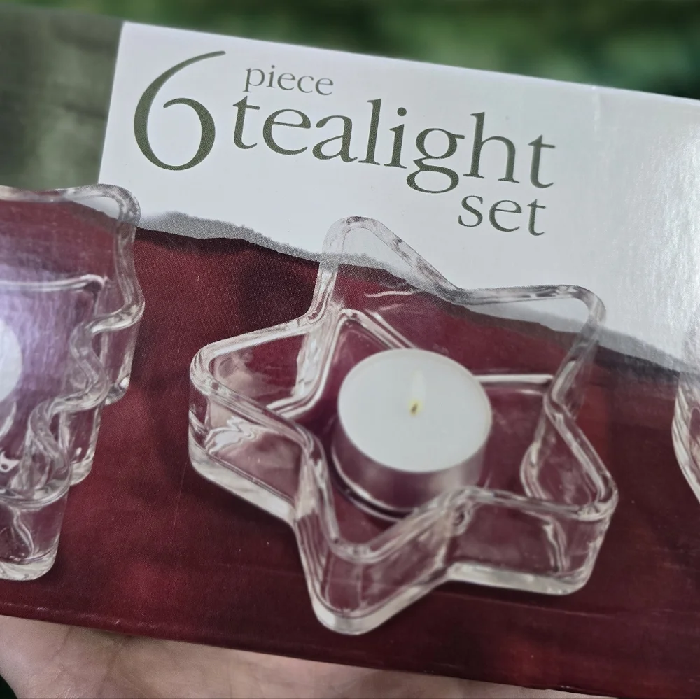 Holiday Time | Vintage 1990s Christmas Heavy Glass Tealight Candle Holder Set